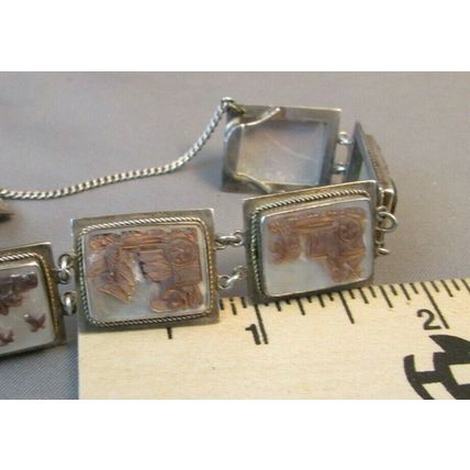 Vintage 800 Silver Carved Shell Cameo 6.5" Bracelet 7 Days of Week Giovanni Apa