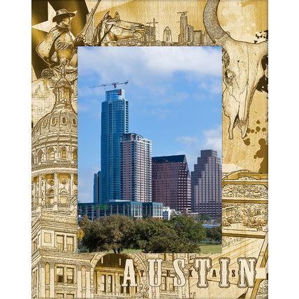 Austin Texas Laser Engraved Wood Picture Frame Portrait (3 x 5)