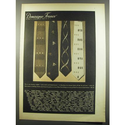 1955 Dominique France Ties Ad - Three new Spring shades - cork, bark and betel