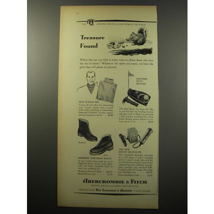 1955 Abercrombie & Fitch Ad - Turtle Bib, Electric Putt Return, Suburban Boots