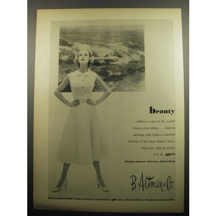 1957 B. Altman & Co. Dress Ad - Beauty without a care in the world