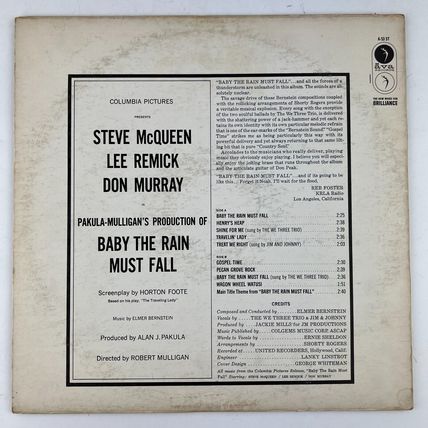 Elmer Bernstein Baby Rain Must Fall Vinyl LP Record Album A-53-ST Steve McQueen