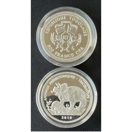 Togo 2010 - 500 Francs CFA Argent Silber Animaux Préhistoriques Tricératops