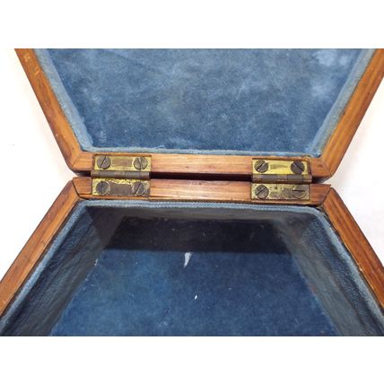 Antique Wooden Jewelry Trinket Sewing Wood Box Inlay Vintage 1800's Velvet Lined