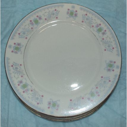 RARE Serenade 8225 Fine China Roses Blue White Salad Plates Set of 4 - 7 1/2"
