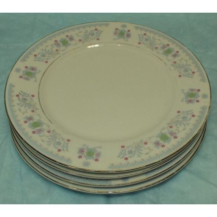 RARE Serenade 8225 Fine China Roses Blue White Salad Plates Set of 4 - 7 1/2"