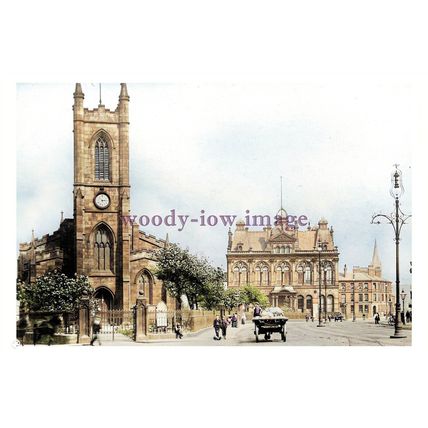 ptc3088 - Lancs. - St.Thomas's Church & Pendleton Town Hall c1910 - print 6x4