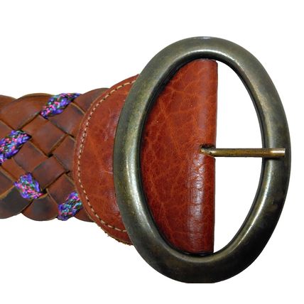 Vintage Motif 56 Women's Braided Belt Brown Small Genuine Leather Brass Buckle