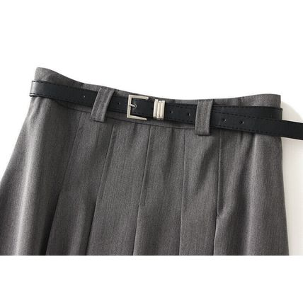 Mid-length high-waisted skirt women for casual pleated skirt with belt