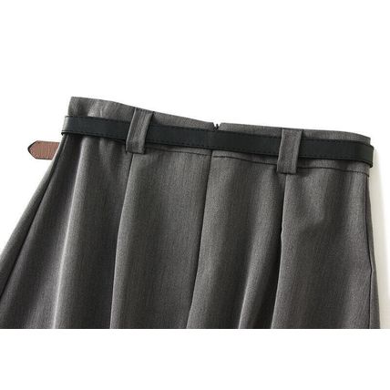 Mid-length high-waisted skirt women for casual pleated skirt with belt