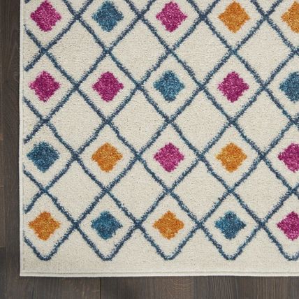 2' X 3' Blue And Ivory Geometric Dhurrie Area Rug
