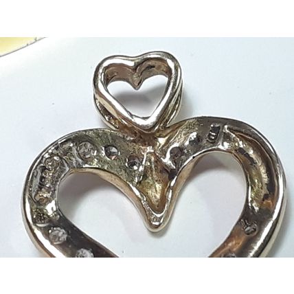 Estate .10ctw Natural Rd Diamond Open Heart 10Kt Y/Gold Heart Bail Pendant#20419