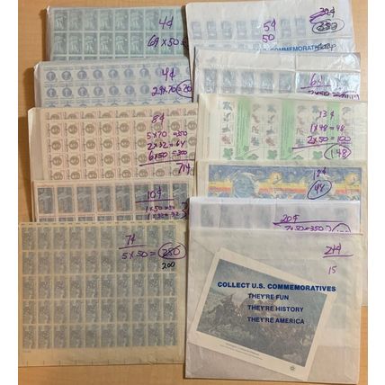 Postage Sheet Lot of 4¢-18¢ Stamps - FACE VALUE $497.94 - Stuart Katz