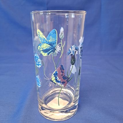NEW 4 Royal Norfolk BUTTERFLY GLASSES Blue Flowers Tumblers Drink 16 oz