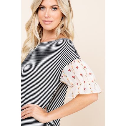 Women's Cute Striped Curved Hem Casual Top