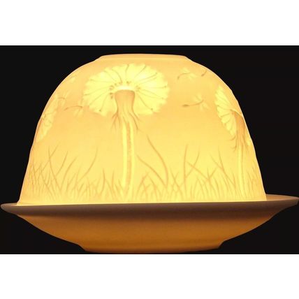 Vintage Porcelain Lithophane Tea Light Lamp Dandelion Clock Thistle Scenes
