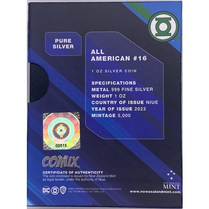 1 Oz Silver Collectible Green Lantern 2023 DC COMIX All American Proof With OGP