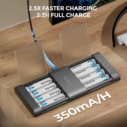 Imuto Lithium Batteries AA 8 Pack with Charger, 2500 Mwh 1.5V Constant Voltage O