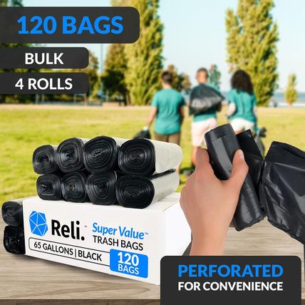 Reli. Supervalue 65 Gallon Trash Bags | 120 Count | Made in USA | Heavy Duty | B
