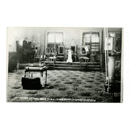 Postcard USA unknown state interior Western Star Lodge masonic RPPC