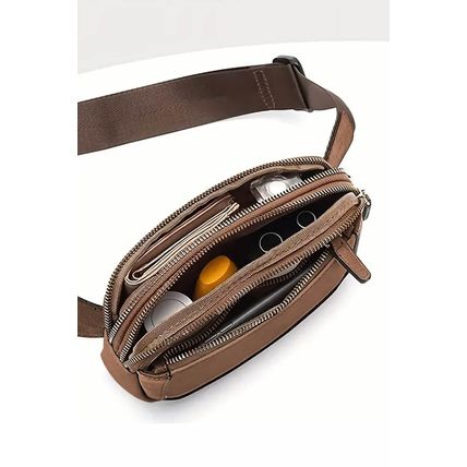 Camel Minimalist Multi-zipped Crossbody Bag