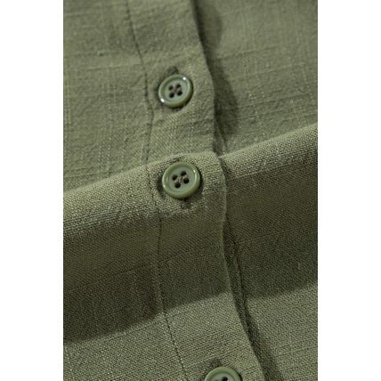 Jungle Green Puff Sleeve Buttoned Tiered Pleated Shirt Mini Dress