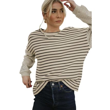 Black Striped Patchwork Loose Long Sleeve Tee