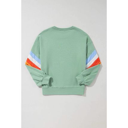 Moonlight Jade Rainbow Striped Sleeve Crew Neck Loose Sweatshirt