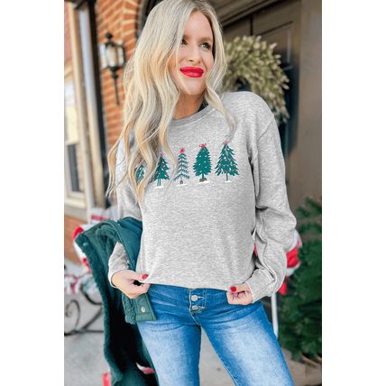 Gray 2-side Printed Christmas Tree Letter Graphic Sweatshirt