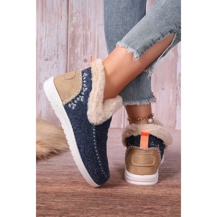 Blue Suede Stitching Patchwork Plush Lined Anklet Boots