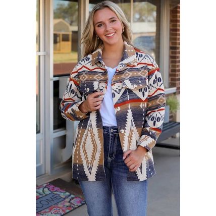 Multicolor Aztec Print Button-Up Oversized Jacket