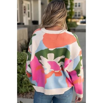 Multicolour Plus Size Floral Drop Shoulder Sweater