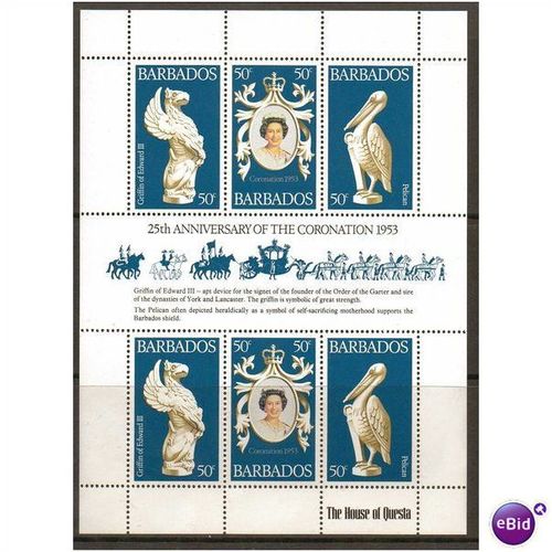 BARBADOS 1978 25TH ANN CORONATION QEII HOUSE OF QUESTA SHEETLET MNH