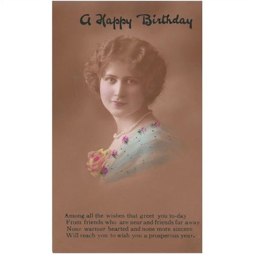 Head & Shoulders Young Lady Wearing A Blue Dress Happy Birthday Postcard