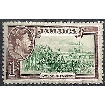 Jamaica 1938 SG130 1/- Green & Purple-Brown Mounted Mint . ..