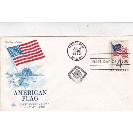United States 1960 50 Star American Flag FDC Honolulu cancel unaddressed VGC