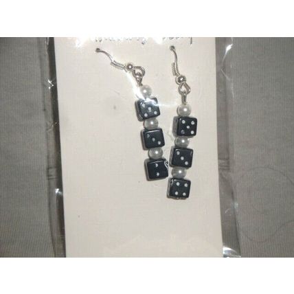 Quirky black dice earrings gambling Craps Bunco Yatzy Roulette snakes & ladders