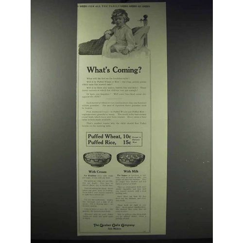 1913 Quaker Puffed Wheat & Rice Ad - What's Coming?