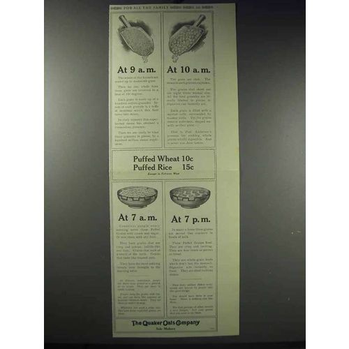 1913 Quaker Puffed Wheat and Puffed Rice Ad - at 9 a.m.