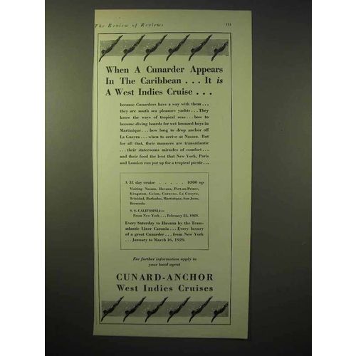 1929 Cunard-Anchor Cruise Ad - West Indies
