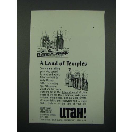1966 Utah Travel Council Ad - A Land of Temples