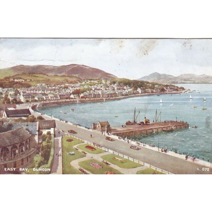 East Bay Dunoon Argyll Postcard 1952 used marks on face