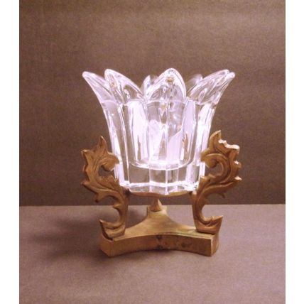 Vintage Essex Lead Crystal Votive Candle Holder Brass Base
