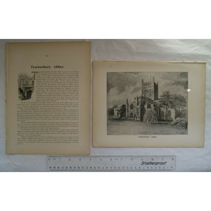 1901 engraving & illustrated article Tewkesbury Abbey