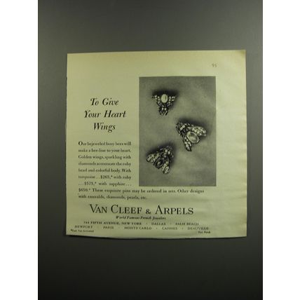 1952 Van Cleef & Arpels Jeweled Bee Pins Ad - To give your heart wings