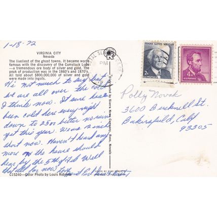 Virginia City NV - Lot of 5 - Postcards & Stamps - 1970's - Vintage
