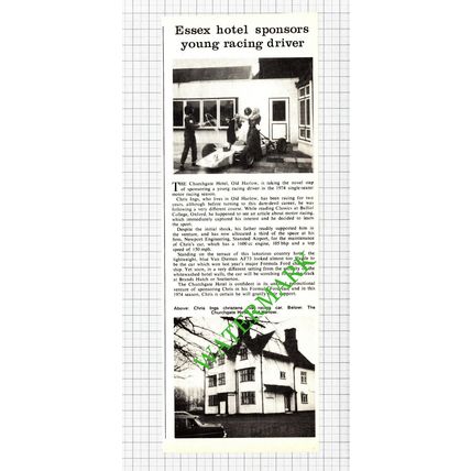 The Churchgate Hotel Old Harlow Essex Chris Ings Racing Driver - 1974 Cutting