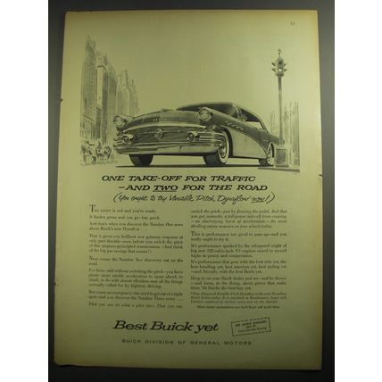 1956 Buick Cars Ad - One take-off for traffic - and two for the road