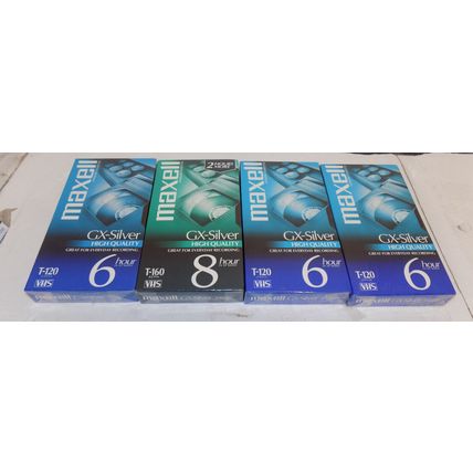 Lot of 4 Maxell Blank VHS Cassette Tapes New Sealed 3 T-120 6hr 1 T-160 8 Hour