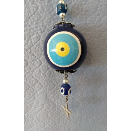 HANDCRAFTED EVIL EYE HANGING ORNAMENT SILVER COLORED CHAIN AND FITTINGS